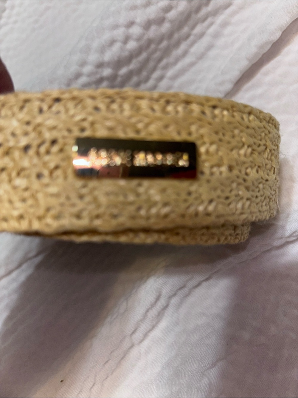 Steve Madden Woven Straw belt with leather in Beige with Gold buckle size Large